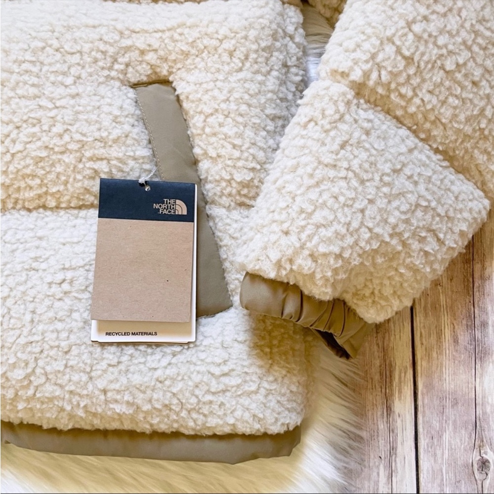 The North Face Women's Cream Sherpa Puffer Jacket with Tan Yoke - Picture 6 of 12